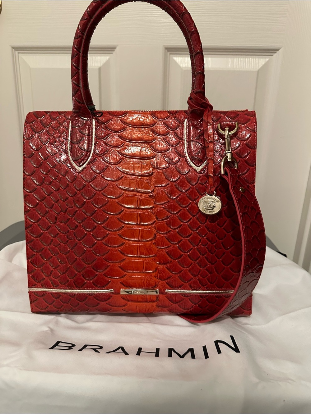 Brahmin Heat Brasilia Large Caroline Embossed Leather Satchel - Picture 3 of 10